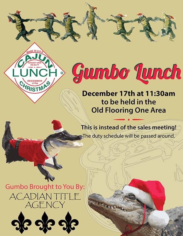 Coldwell Banker Group One Realty gumbo lunch flyer