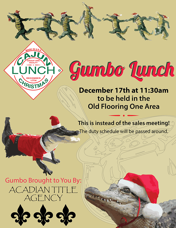 Coldwell Banker Group One Realty gumbo lunch flyer