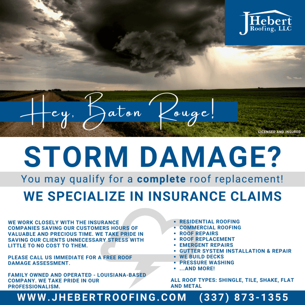 JHebert Roofing Storm Damage facebook post
