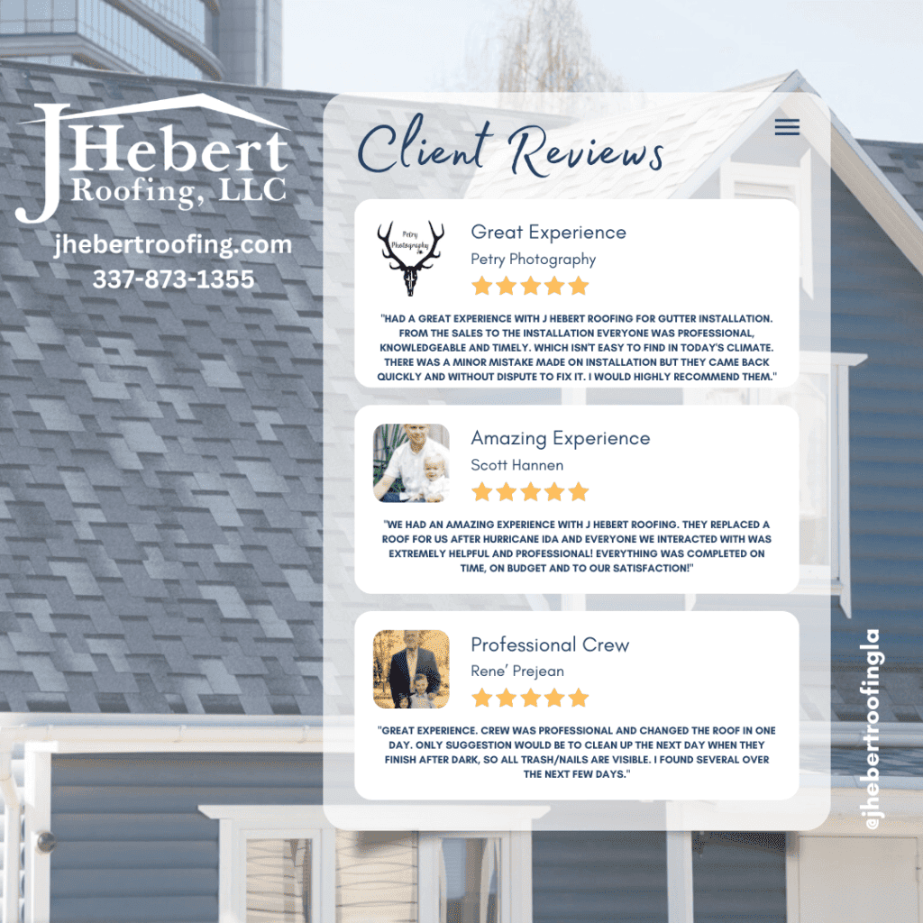 JHebert Roofing client reviews facebook post