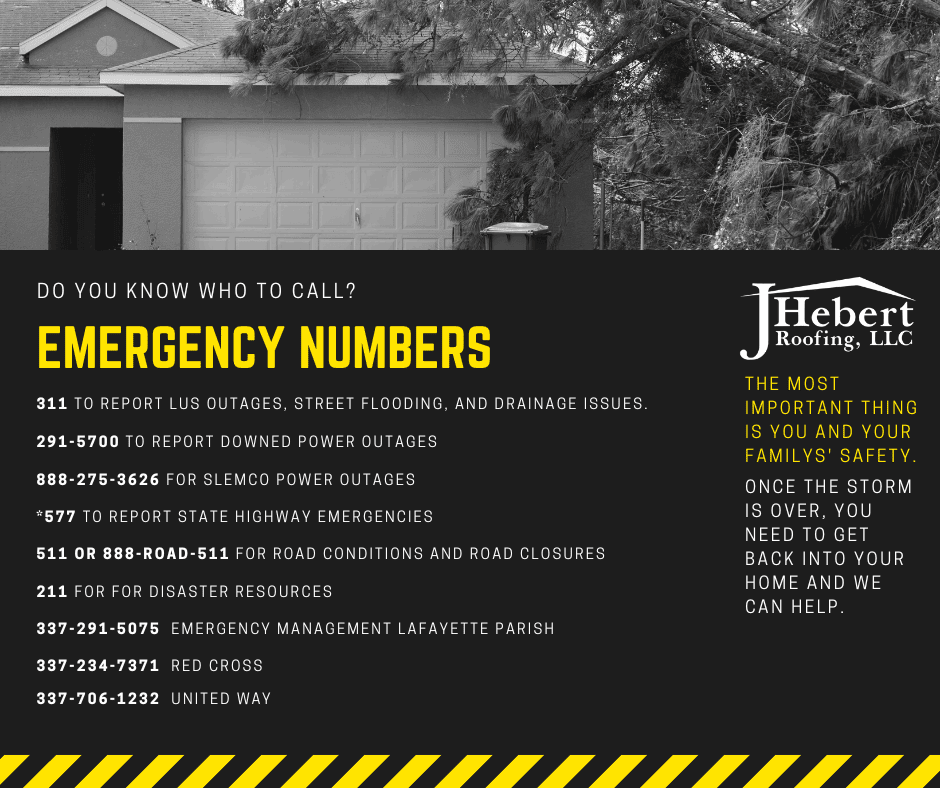 JHebert Roofing Emergency Numbers social media post